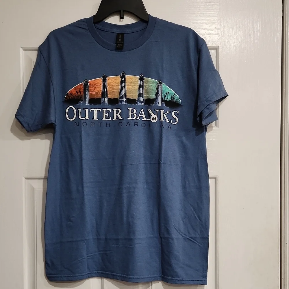Gildan Blue Short Sleeve Tee with Outer Banks Graphic Design